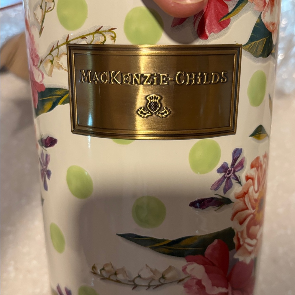 MacKenzie-Childs Floral Green Dot large Canister with Crystal Knob - Picture 4 of 7